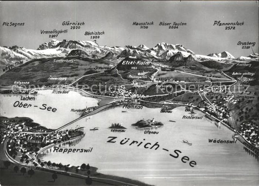 11878739 Zuerichsee ZH Carte panoramique Rapperswil Hausstock Glaernisch Pfannenstoc