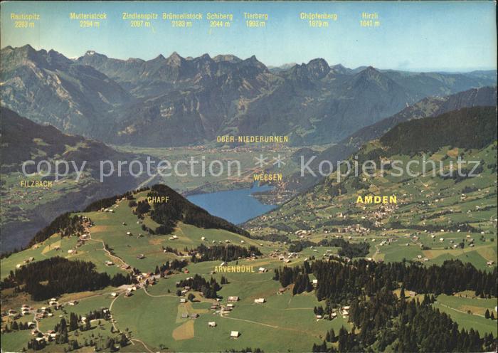 11889477 Amden SG Fliegeraufnahme mit Walensee Linthebene Glarner und Schwyzer A