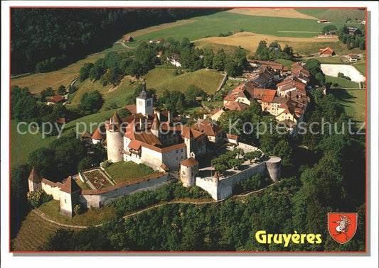 12028763 Gruyeres FR Burg Fliegeraufnahme Gruyeres