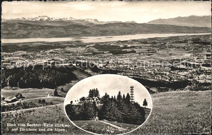 11963461 Hinwil Vue panoramique depuis le Gasthaus Bachtel Kulm sur le lac de Zurich Alpes Salut