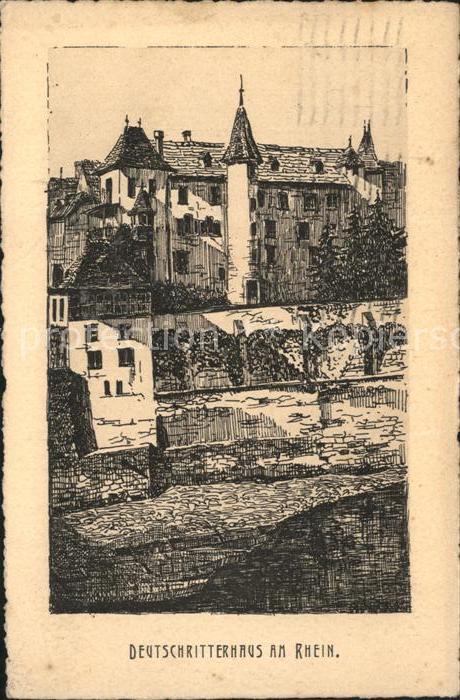 11963520 Basel BS Deutschritterhaus am Rhein Dessin original à la plume, impression sur cuivre