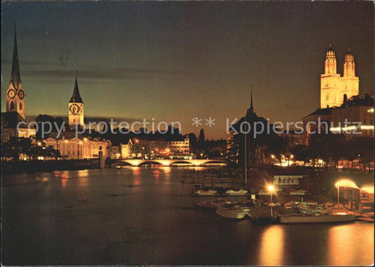 11963714 Zuerich la nuit Église Lac Zuerich Zuerich