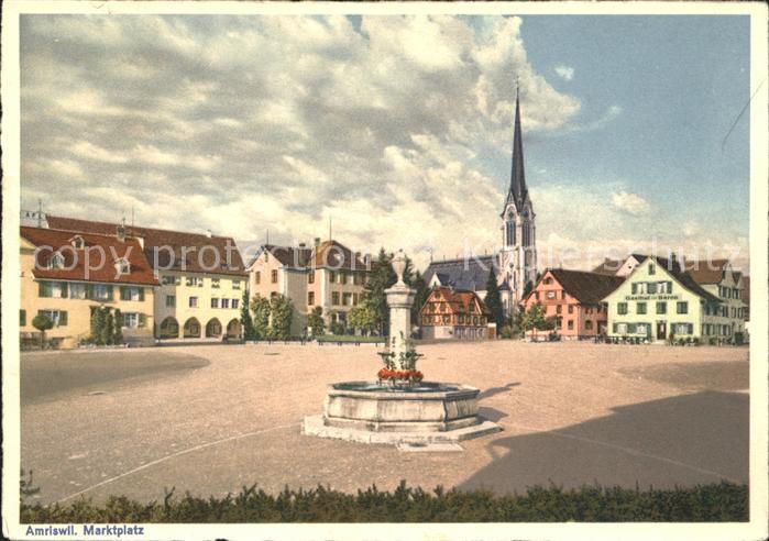 12029134 Amriswil TG Place du marché Fontaine Église Amriswil TG