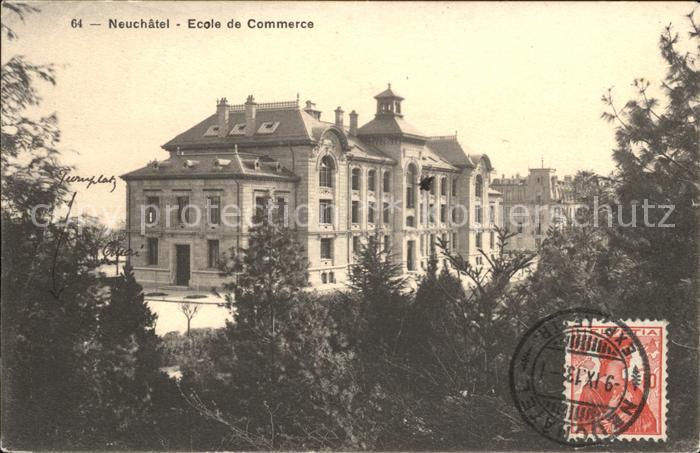 12013927 Timbre Neuchâtel NE Ecole de Commerce sur AK Neuchâtel