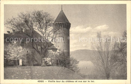 12014015 Neuchâtel NE Vieille tour du château et vue sur le lac de Neuchâtel