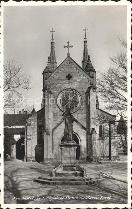 12015066 Neuchatel NE La Collegiale Statue Guillaume Farel Monument Neuchatel