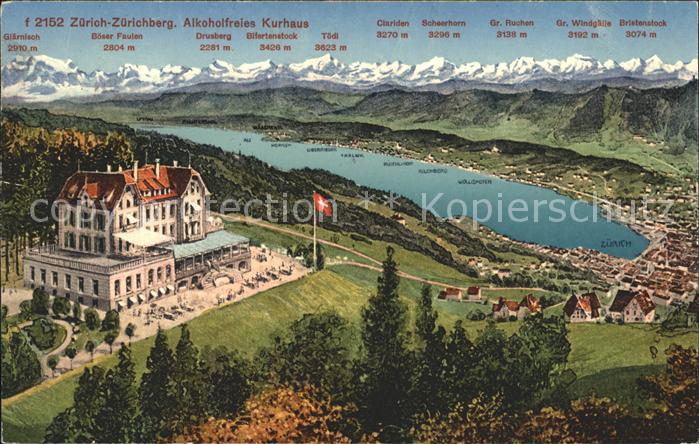 12005828 Zuerichberg ZH Alkoholfreies Kurhaus Panorama Zuerichsee Alpen Zuerichb