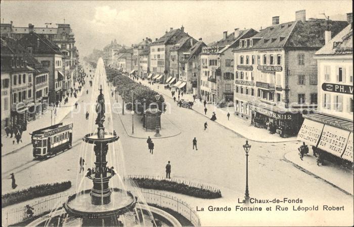 12005871 La Chaux-de-Fonds Grande Fontaine Rue Léopold Robert Tram La Chaux-de-F