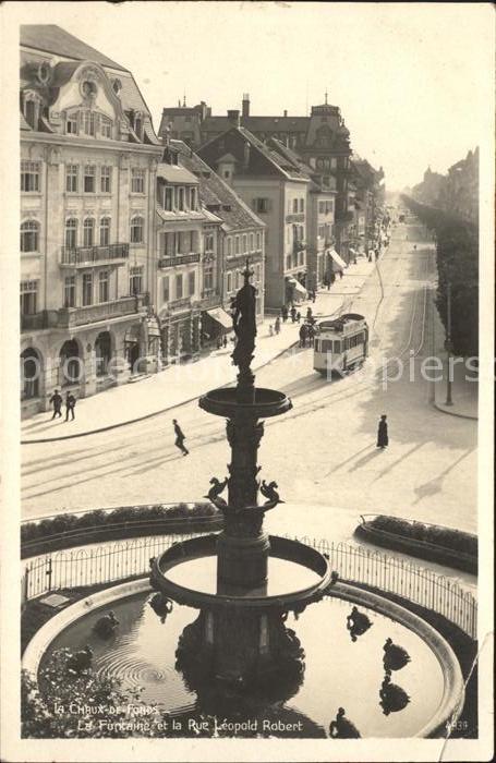 12005916 La Chaux-de-Fonds Grande Fontaine Rue Léopold Robert Tram La Chaux-de-F