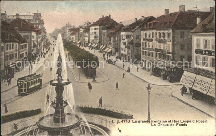 12007679 La Chaux-de-Fonds Grande Fontaine Rue Léopold Robert Tram La Chaux-de-F