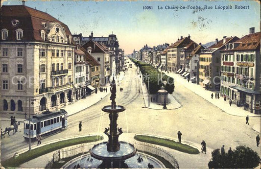 12007809 La Chaux-de-Fonds Grande Fontaine Rue Léopold Robert Tram La Chaux-de-F