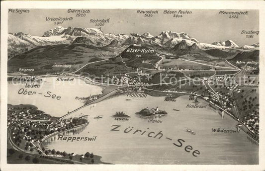 12018608 Lac de Zurich et environs Panorama alpin depuis Zurich, vue plongeante