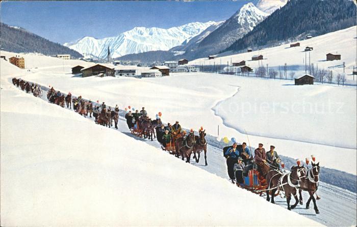 12029499 Davos GR Traîneau tiré par des chevaux avec chaîne Rhaetikon Seehorn Davos Platz