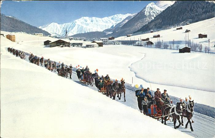 12031392 Davos GR Traîneau tiré par des chevaux avec chaîne Raetikon et Seehorn Davos Platz