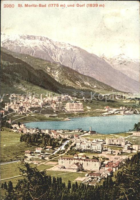 12032983 St Moritz Bad GR avec village et lac St Moritz