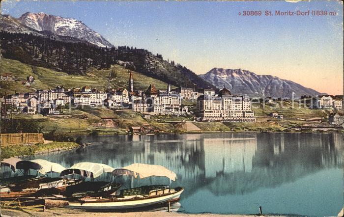 12033085 St Moritz Dorf GR mit Booten am See St Moritz