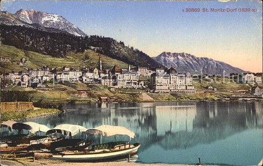 12033085 St Moritz Dorf GR avec bateaux sur le lac de St Moritz