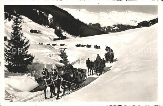 12036711 Davos GR Traîneau tiré par des chevaux sur la Sertigtal Davos Platz