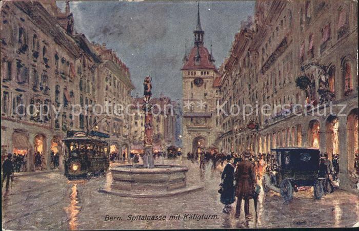 12047356 Bern BE Carte d'artiste Spitalgasse avec Kaefigturm Bern