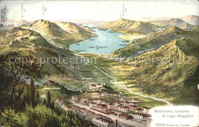 12049189 Carte panoramique de Bellinzona avec Locarno et le lac Majeur Bellinzona