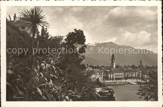 12047660 Ascona TI Vue partielle du Lac Majeur Église Alpes Ascona