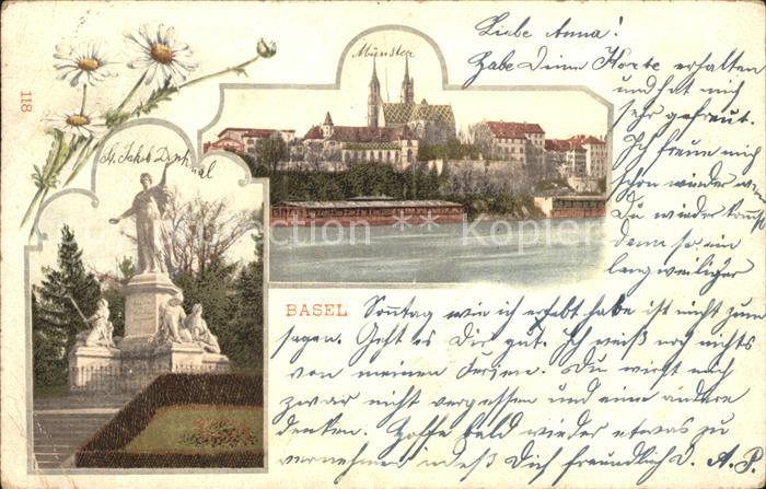 12042424 Basel BS Rheinpartie mit Muenster St Jakobsdenkmal Basel BS