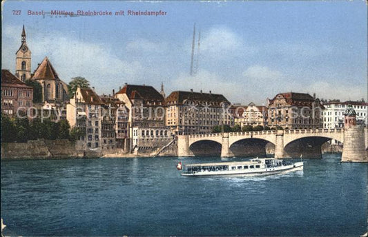 12043508 Basel BS Mittlere Rheinbruecke mit Rheindampfer Basel BS