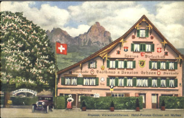 10575420 Brunnen SZ Gasthaus Pension Ochen ungelaufen ca. 1910