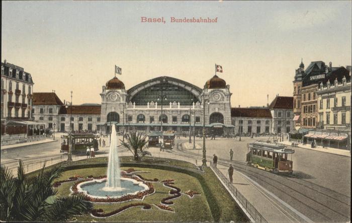 11019423 Basel BS Bundesbahnhof Strassenbahn Brunnen