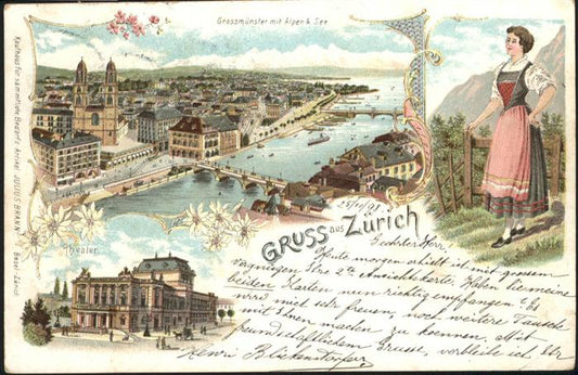 11027297 Zuerich Grossmuenster Theater Bruecke Schiff