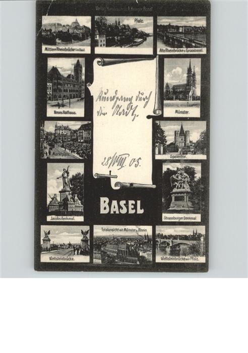 11042569 Basel BS Spalentor Muenster Rheinbruecke Rathaus Jacobs Denkmal