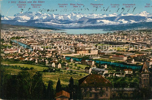 13232151 Zuerich ZH Vue sur la ville avec le lac de Zurich et les Alpes Zuerich ZH