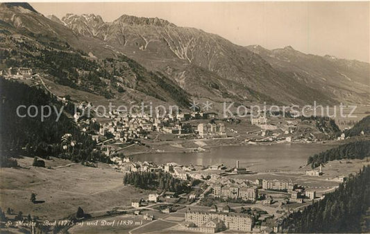 13307476 St Moritz GR Panorama avec St Moritz Bad et St Moritz Village Alpes St Mor