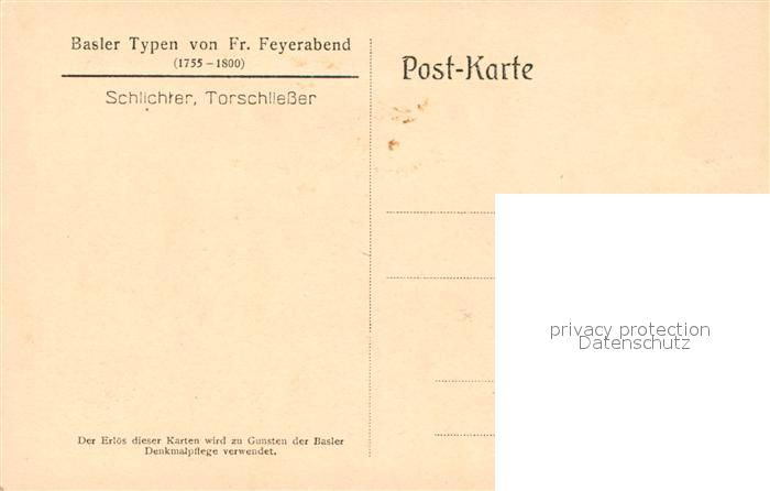 13309022 Basel BS Typen von Fr. Feyerabend Schlichter Torschliesser Basel BS