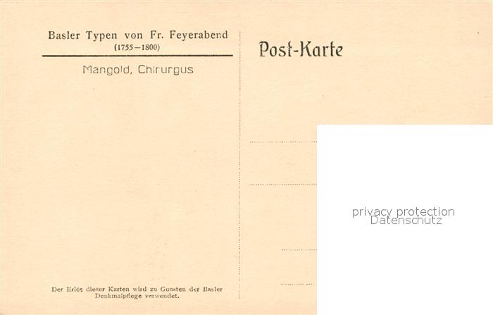 13309024 Basel BS Typen von Fr. Feyerabend  Mangold Chirurgus Basel BS