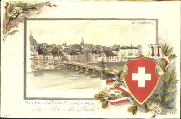 10582127 Basel BS Basel Rheinbruecke Wappen Praegedruck x 1900