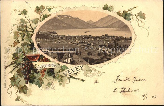 11946142 Vevey VD Vue partielle de la lithographie du vin Vevey VD