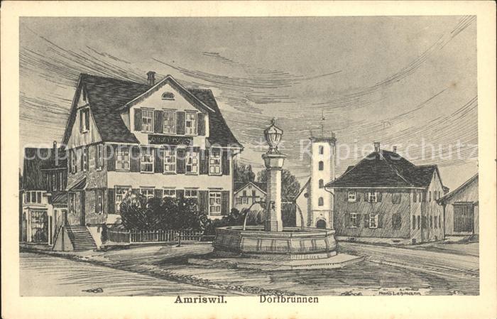 12059535 Amriswil TG Carte d'artiste de la fontaine du village Amriswil