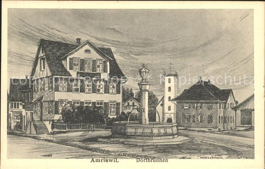 12060736 Amriswil TG Carte d'artiste de la fontaine du village Amriswil