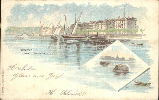 12528914 Geneve GE Quai des Eaux Vives Lac Léman Carte d'artiste design Geneve