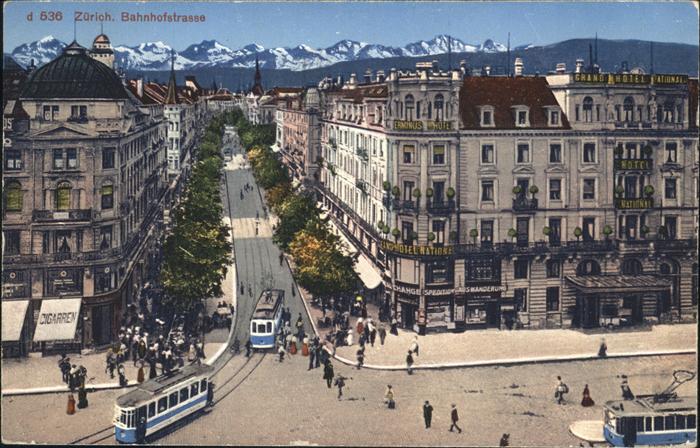 11242522 Zuerich Bahnhofstrasse Strassenbahn Grand Hotel National Zuerich