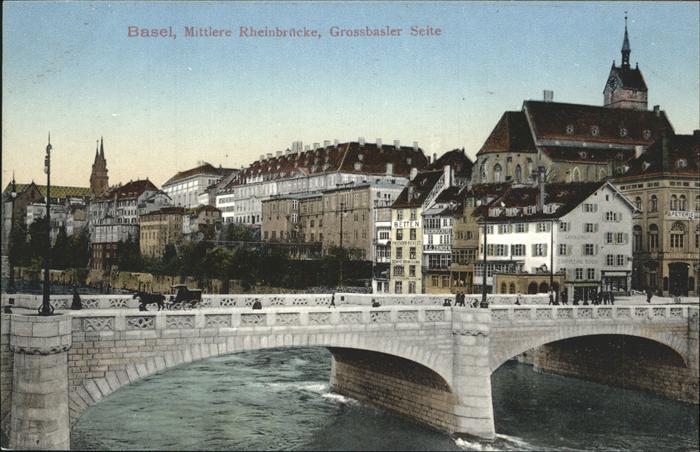 11242564 Basel BS Mittlere Rheinbruecke Grossbasler Seite Kutsche Basel BS