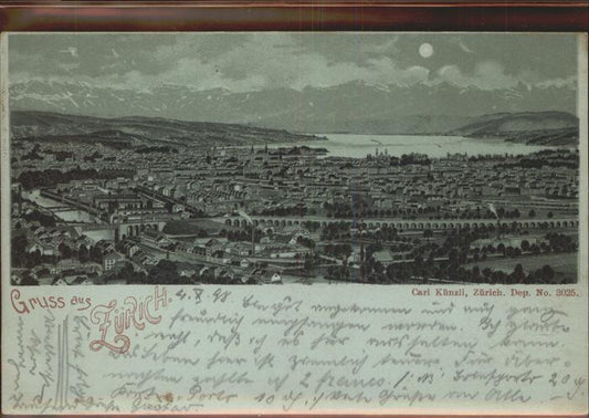 11357479 Zuerich Blick ueber die Stadt Zuerichsee Alpenpanorama im Mondschein Zu