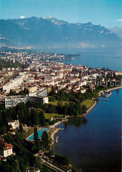 13857380 Vevey VD La Tour de Peilz Lac Léman Alpes vue aérienne Vevey VD