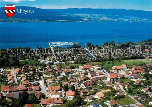 13864138 Cheyres Port et village au bord du lac de Neuchatel Vue aerienne Cheyre