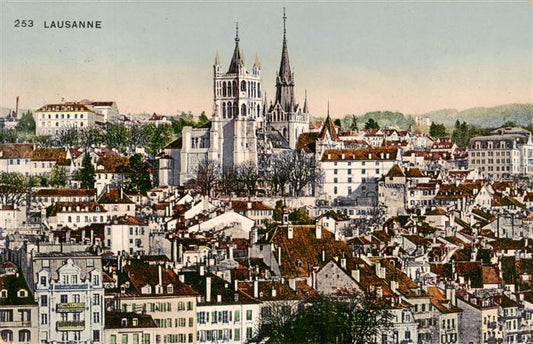 13879104 Lausanne VD Vue ville avec église Lausanne VD