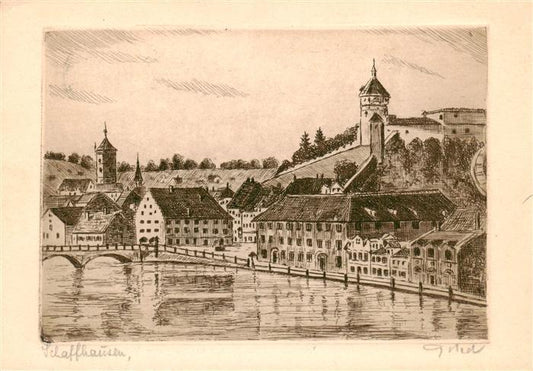 13884583 Schaffhausen SH Gravure originale Forteresse de Munot Impression manuelle Kuenstlerka