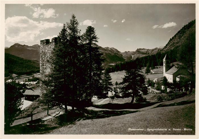 13883741 Pontresina Spagnolaturm und Santa Maria Kirche Alpen Pontresina