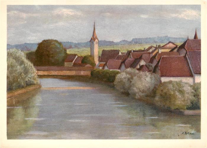 13887159 Bueren Aare Motif local sur l'Aare Carte d'artiste Bueren Aare