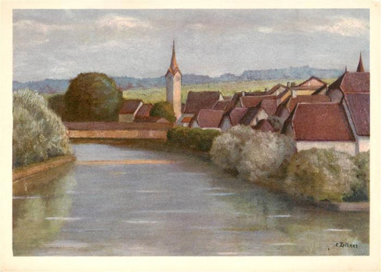 13887159 Bueren Aare Ortsmotiv an der Aare Kuenstlerkarte Bueren Aare